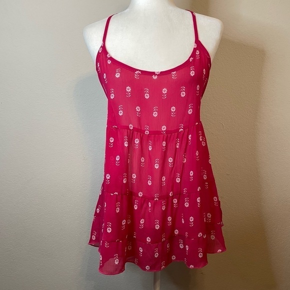 Abercrombie & Fitch Boho Pink Babydoll Strappy Sheer Flowy Shirt Top Size Large - Picture 1 of 8